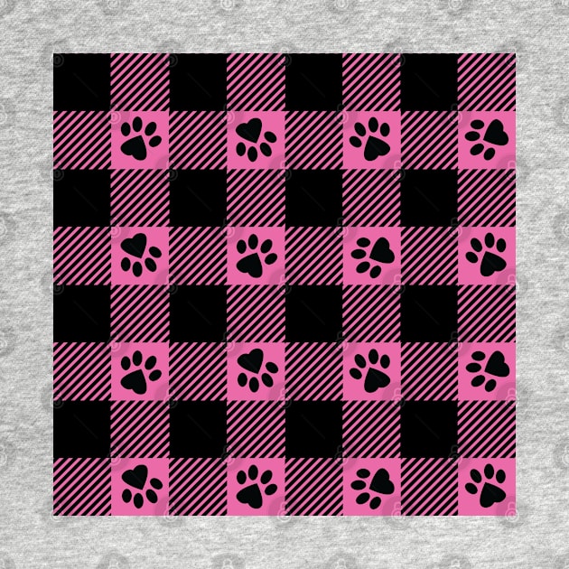 Pink Paw Print Plaid by PLLDesigns